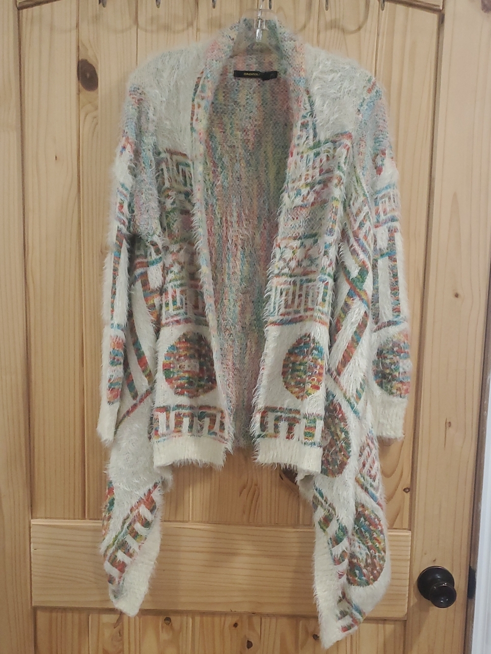 Radzoli Cream Multicolor Fuzzy Open-Front Cardigan